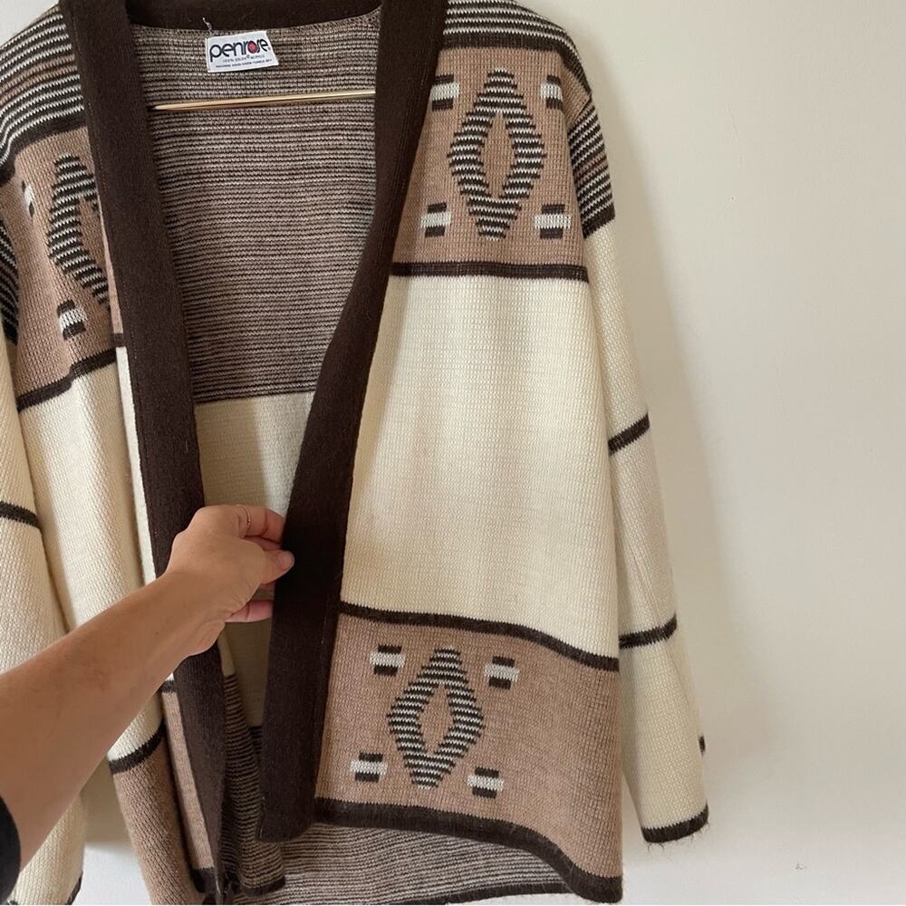 Vintage 70s Penrose Aztec Acrylic Cardigan Sweater S - Picture 5 of 8